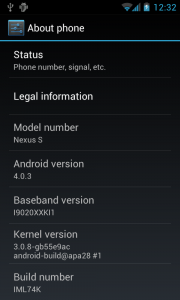 Android 4.0.3 Ice Cream Sandwich build IML74K